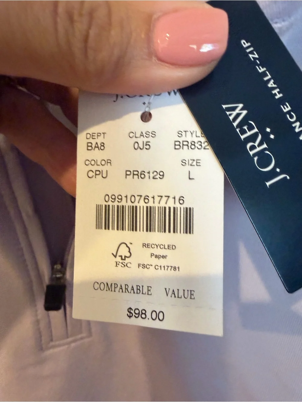 J. Crew Lavender Performance Half-Zip Pullover